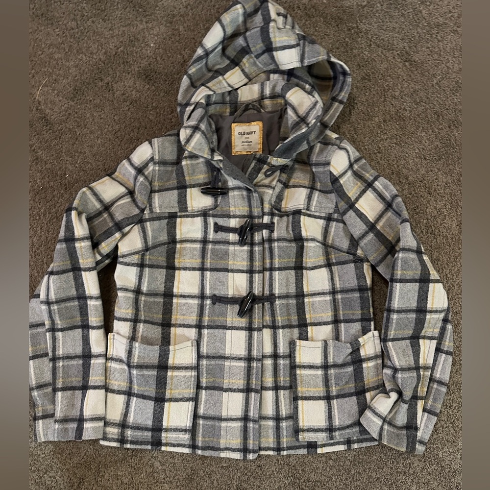 Old Navy Plaid coat with Hood Medium